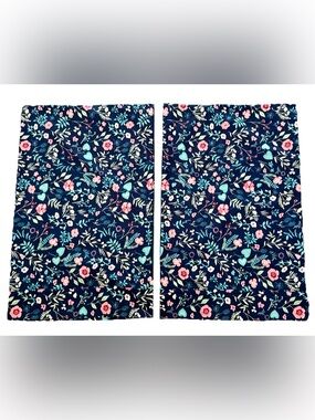 2 South Point Twin XL Pillowcases Floral Navy Pink Blue Microfiber EUC